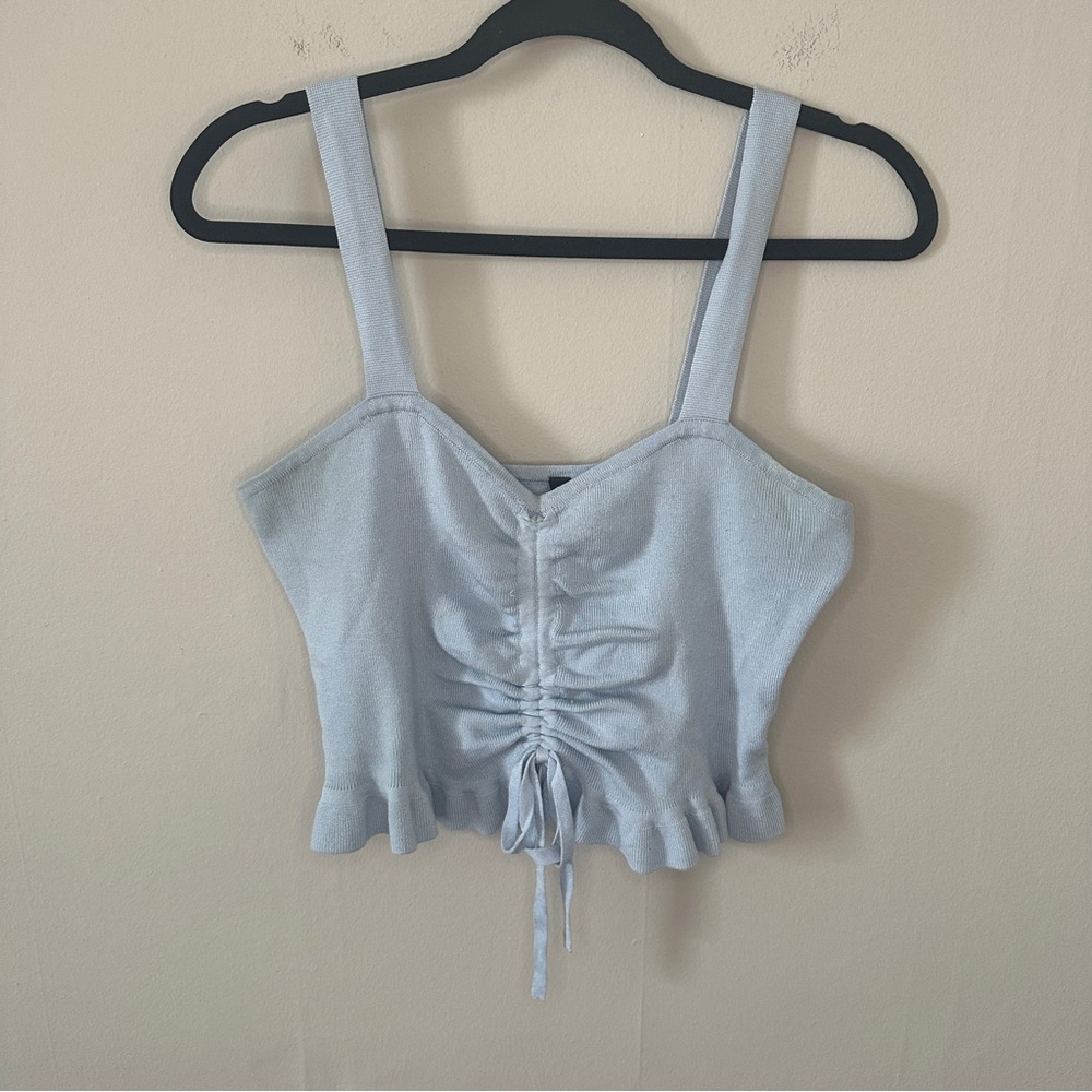 H&M Powder Blue Cropped Knit Tank with drawstring, size XL